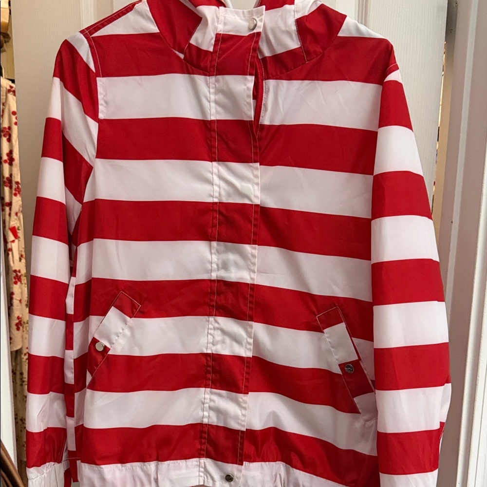 Copper Key Red‎ and White Striped Windbreaker Hooded Jacket “@&-::